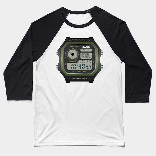 Casio Royale Green Bezel Baseball T-Shirt by RadDadArt